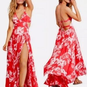 Free People Extratropical Maxi Dress Red Tropical Floral Cutout Size Large